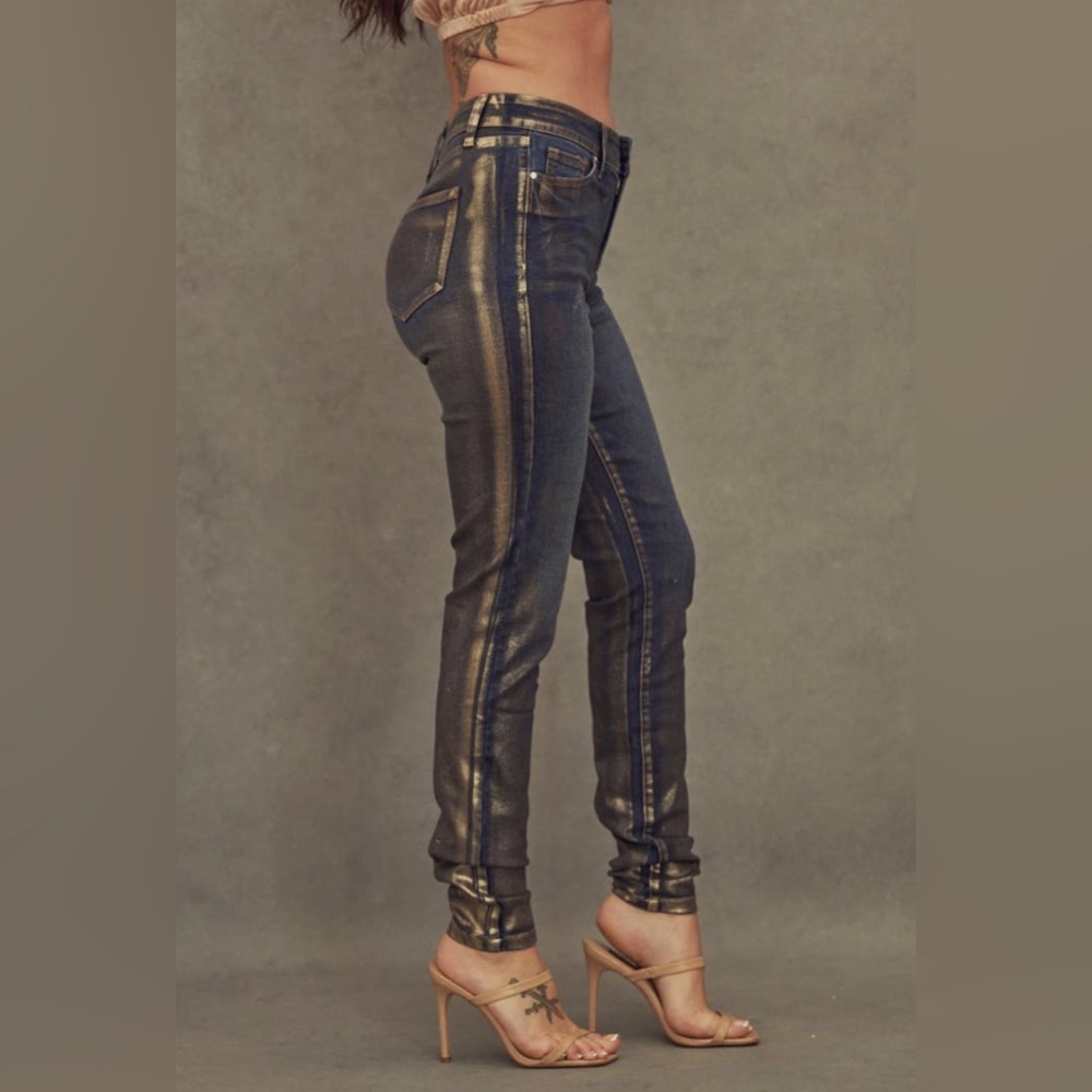 120-Gold Foil Skinny Jeans